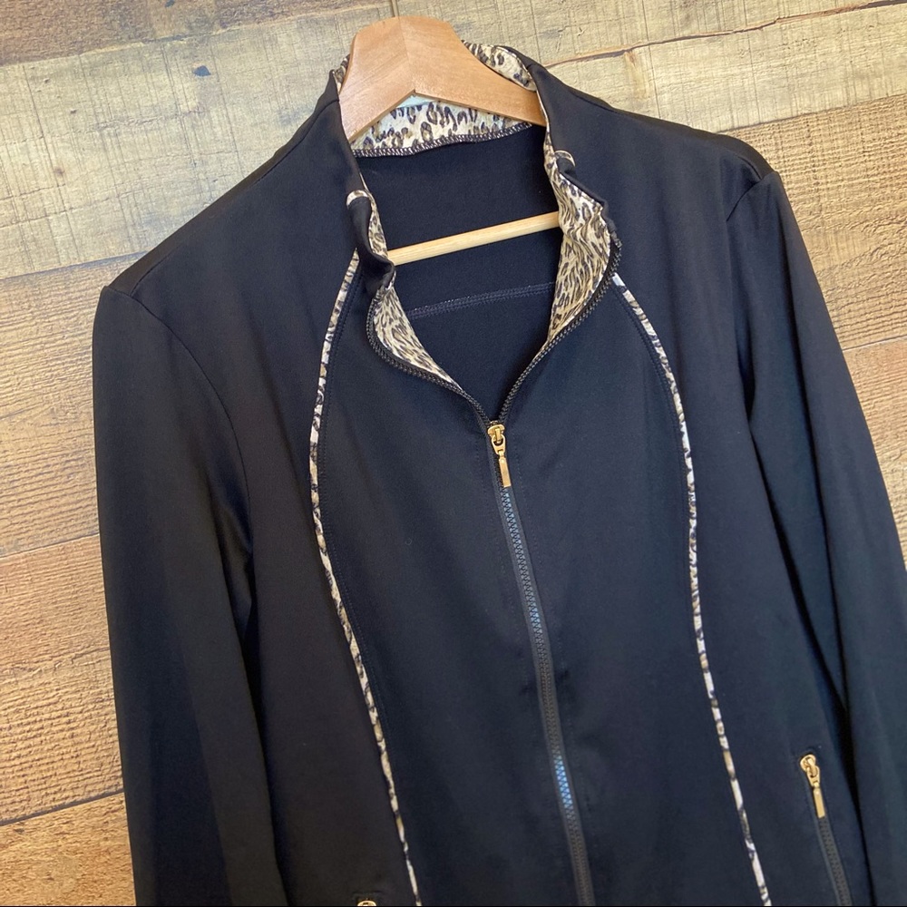 Black Zip-Up Athletic Jacket w/Leopard Trim by NEIMAN MARCUS - Picture 6 of 15